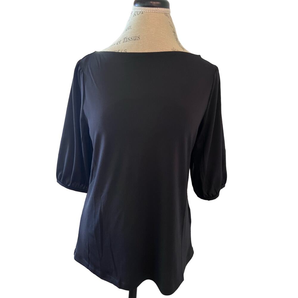H&M Women’s Puffed 3/4 Sleeve Black Blouse Size Small EUC